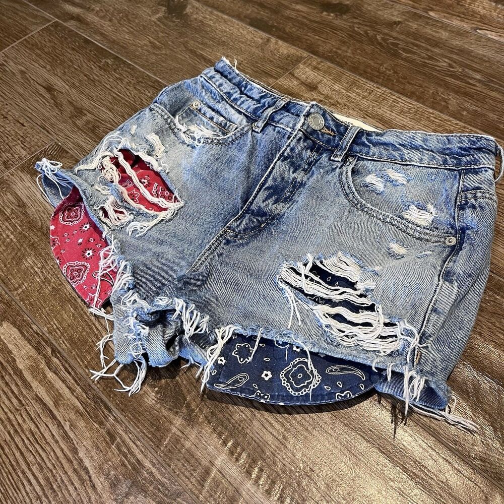 Garage Denim Shorts 3 / 27 Cut-off Destroyed Ripped Raw Festival Hippy Hi Waist